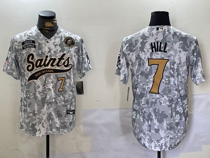 Men New Orleans Saints 7 Hill Nike Arctic Camo 2024 Salute to Service Limited NFL Jersey style 4